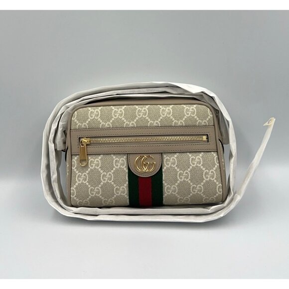 Gucci GG Supreme Canvas Ophidia Web Strip Mini Shoulder/Crossboy Bag Beige White - Picture 2 of 12